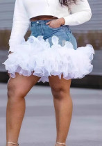 Women's Plus Size Summer Sheer Patchwork Sexy Denim Skirt