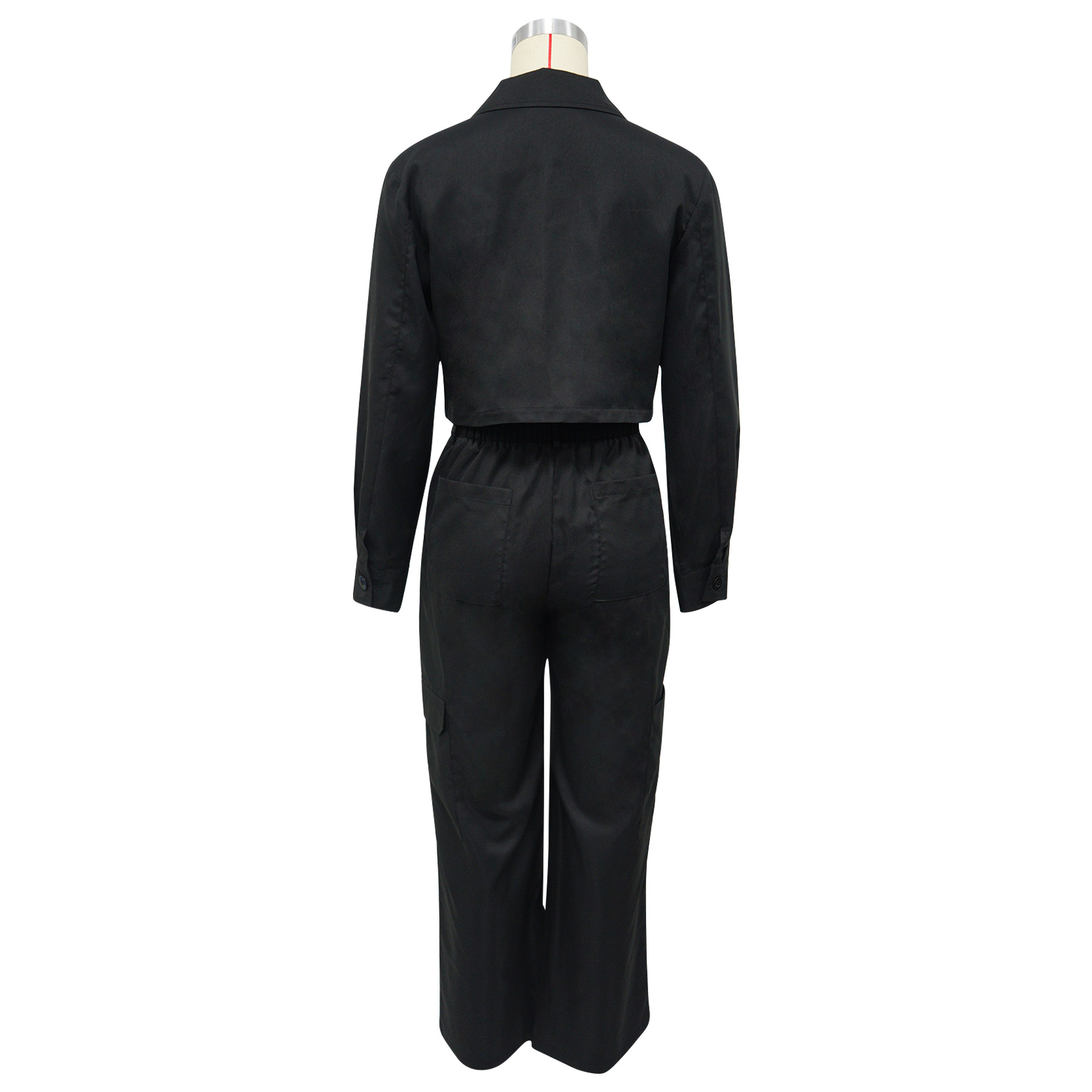 Women's Long Sleeve Turndown Collar Zipper Top Cargo Pants Set