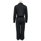 Women's Long Sleeve Turndown Collar Zipper Top Cargo Pants Set