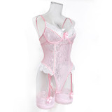 Women's Lingerie Color Block Pink Patchwork Stretch Tight Fitting Bodysuit