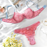 Women's Lingerie Sexy Lace Pink See-Through Bra Set