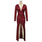 Women's Fashion Sexy V-Neck Slit Evening Dress