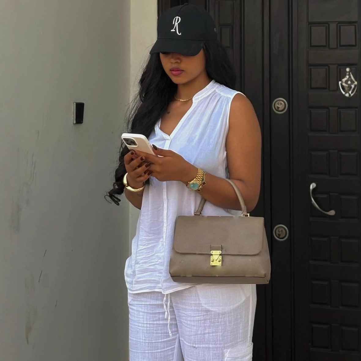 Women's Sleeveless V-Neck Solid Color High Waist African Trendy Pants Set