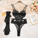 Women's Lingerie Sexy Black Lace See-Through Hollow Out Mesh Bodysuit