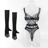 Women's Lingerie Sexy Black Lace See-Through Hollow Out Mesh Bodysuit