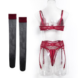 Women's Lingerie See-Through Lace Embroidered Trim Bra Set