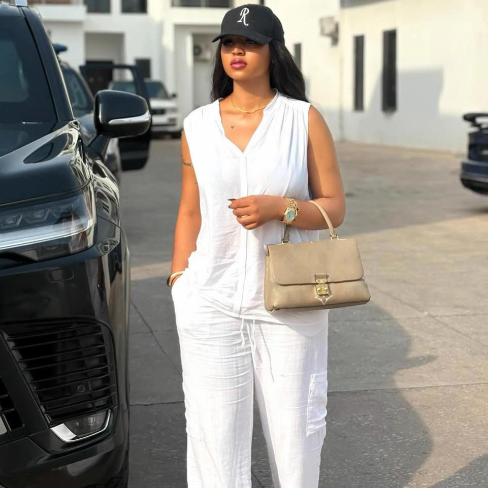 Women's Sleeveless V-Neck Solid Color High Waist African Trendy Pants Set