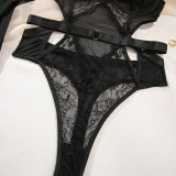 Women's Lingerie Sexy Black Lace See-Through Hollow Out Mesh Bodysuit