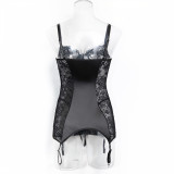 Women's Lingerie Black Lace Patchwork Satin Lace-Up Slim Fit Dress