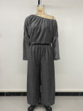 Women's Party Sexy Long Sleeve Thread One-Shoulder Jumpsuit