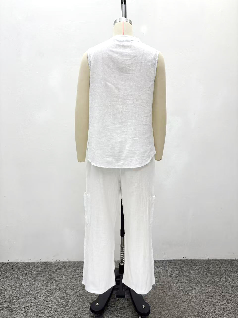 Women's Sleeveless V-Neck Solid Color High Waist African Trendy Pants Set