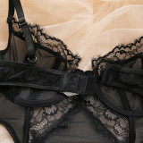 Women's Lingerie Sexy Black Lace See-Through Hollow Out Mesh Bodysuit