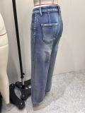 Women's Mid Rise Stretch Irregular Beaded Loose Slim Fit Denim Pants