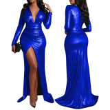 Women's Fashion Sexy V-Neck Slit Evening Dress