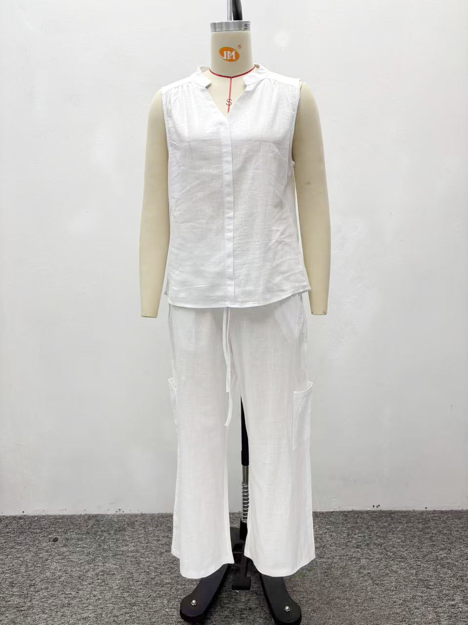 Women's Sleeveless V-Neck Solid Color High Waist African Trendy Pants Set