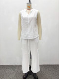 Women's Sleeveless V-Neck Solid Color High Waist African Trendy Pants Set