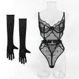 Women's Lingerie Sexy Black Lace See-Through Hollow Out Mesh Bodysuit