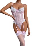 Women's Lingerie Color Block Pink Patchwork Stretch Tight Fitting Bodysuit