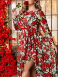Plus Size Women's Autumn/Winter Long Sleeve Irregular Print Dress