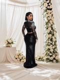 Women's Mesh Rhinestone Top and Irregular Sequin Skirt Two-Piece Set