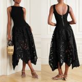 Women's Spring/Autumn Patchwork Sleeveless Zippered Holiday Party Dress