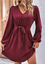 Women's Spring/Autumn Chic Solid Color Long Sleeve Dress