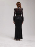 Women's Mesh Rhinestone Top and Irregular Sequin Skirt Two-Piece Set