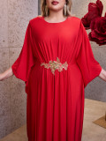 Plus Size Women's Fashion Slim Waist Solid Color Chic Maxi Dress
