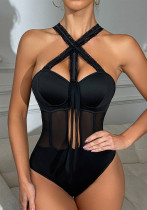 Women's Sexy Lace-Up Cut-Out Black Mesh Bodysuit Women's Sexy Lace-Up Cut-Out Black Mesh Bodysuit