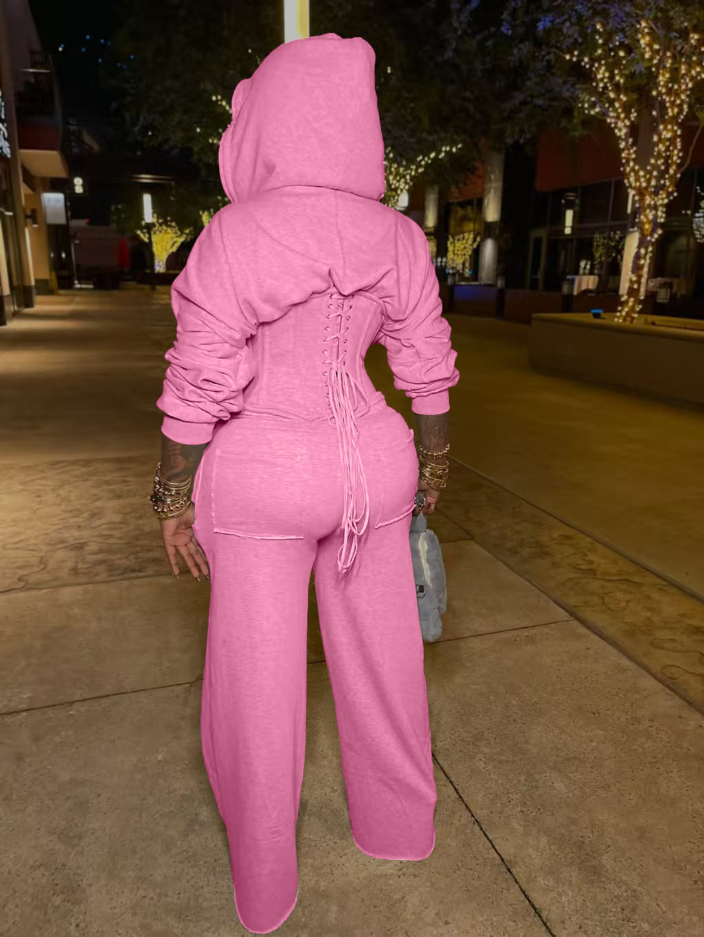 Women's Fashion Lace-Up Slim Waist Casual Pants Set