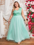 Plus Size Women's Elegant Sequin Patchwork Mesh Slash Shoulder Party Dress