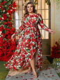 Plus Size Women's Autumn/Winter Long Sleeve Irregular Print Dress