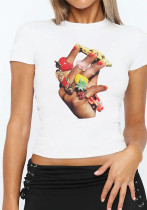Women's Summer American Style Lips Print Crop T-Shirt