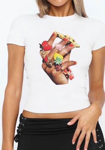 Women's Summer American Style Lips Print Crop T-Shirt