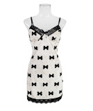 Women's Sexy Fitted Velvet Bow Lace Patchwork Strap Sleepwear Night Dress
