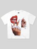 Women's Summer American Style Lips Print Crop T-Shirt