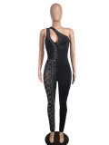 Women's Autumn Fashion Sexy Cut-Out Rhinestone Mesh Jumpsuit
