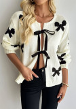 Women's Autumn Casual Knit Jacquard Bow Tie-Front Cardigan