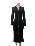 Women's Autumn Turndown Collar Button-Front Fitted Knit Dress