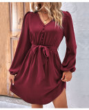 Women's Spring/Autumn Chic Solid Color Long Sleeve Dress