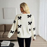 Women's Autumn Casual Knit Jacquard Bow Tie-Front Cardigan