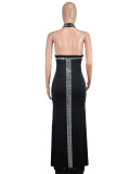 Women's Halter Neck Low Back Rhinestone Bodycon Evening Dress
