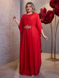 Plus Size Women's Fashion Slim Waist Solid Color Chic Maxi Dress
