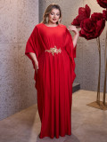 Plus Size Women's Fashion Slim Waist Solid Color Chic Maxi Dress