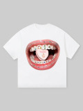 Women's Summer American Style Lips Print Crop T-Shirt
