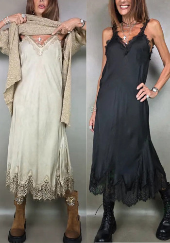 Women's Spring/Summer Lace Patchwork Strappy Holiday Casual Dress