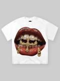 Women's Summer American Style Lips Print Crop T-Shirt