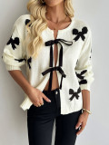 Women's Autumn Casual Knit Jacquard Bow Tie-Front Cardigan