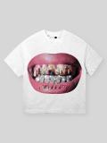 Women's Summer American Style Lips Print Crop T-Shirt