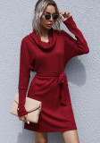 Women's Autumn Black Turtleneck Solid Knit Sweater Dress
